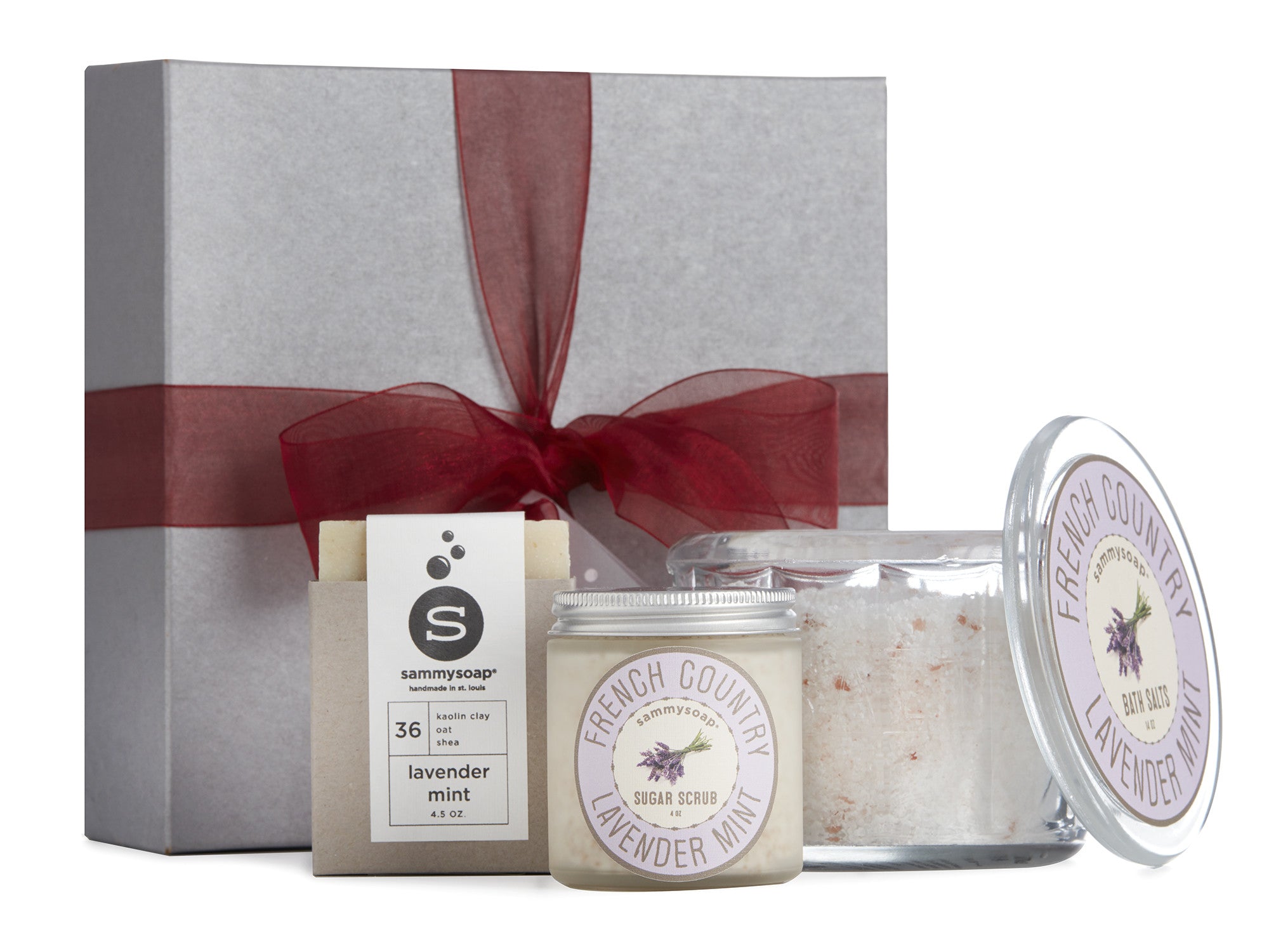 French Country Lavender Mint Collection Gift Box: Body Polish, Bath Salts, and All Natural Soap