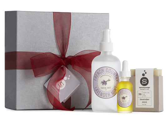 French Country Lavender Mint Collection Gift Box: Facial Mist, Body Oil, and All Natural Soap