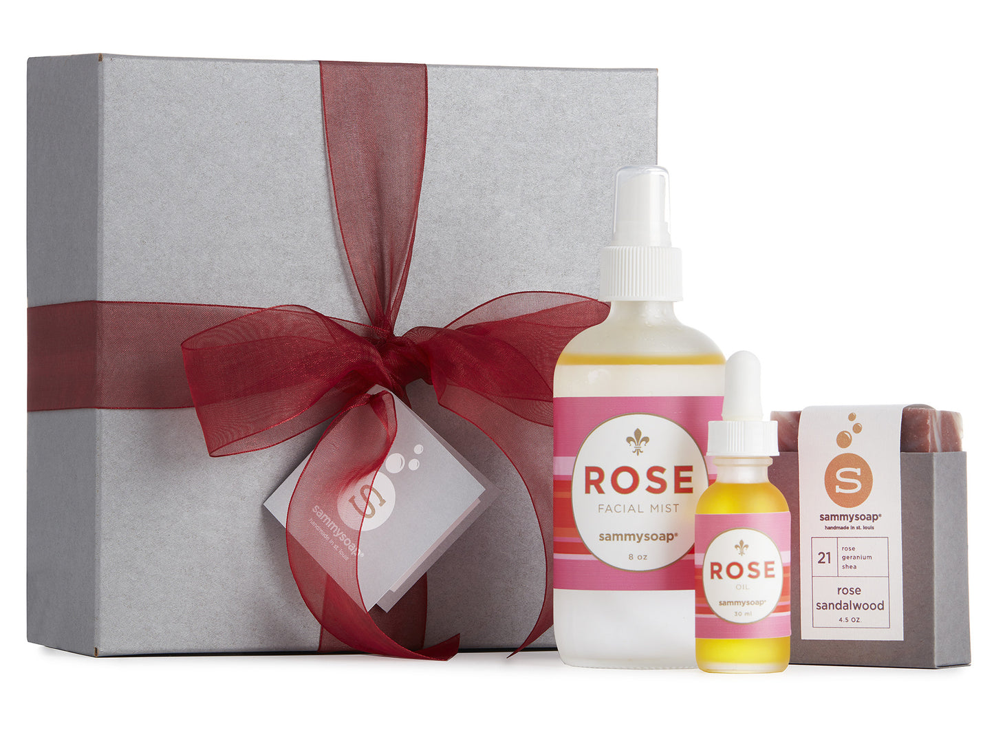Rose Sandalwood Collection Gift Box: Facial Mist, Body Oil, and All Natural Soap