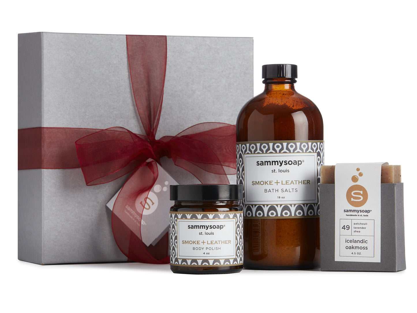 Smoke + Leather Collection Gift Box: Body Polish, Bath Salts, and All Natural Soap