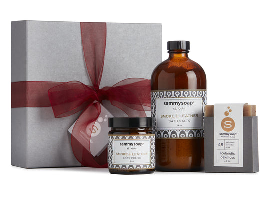 Smoke + Leather Collection Gift Box: Body Polish, Bath Salts, and All Natural Soap