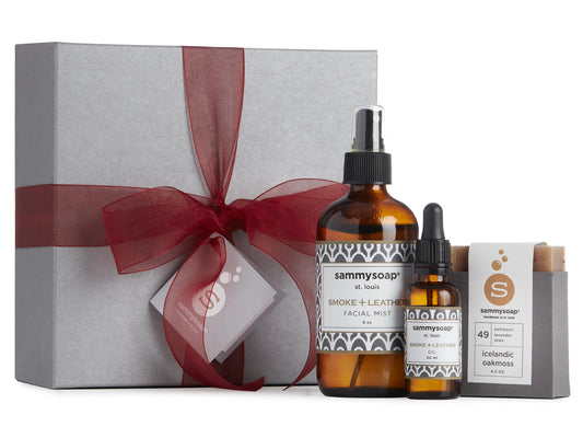 Smoke + Leather Collection Gift Box: Facial Mist, Body Oil, and All Natural Soap